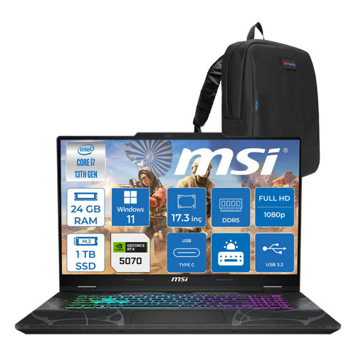 Msı Cyborg 17 Intel Core I7 13620H 24GB Ddr5 1tb SSD RTX5070 Gddr7 8gb Windows 11 Home 17.3" Fullhd (1920X1080) 144HZ IPS Taşınabilir Bilgisayar B13WGKG251XTRH08 + Zetta Çanta