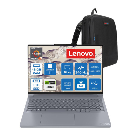 Thinkbook 16P Gen6 Adr Amd Ryzen™ 9 8940HX Aı 48GB Ddr5 1tb SSD RTX5060/8GB 115W 16" Wqxga (2560X1600) IPS 500NITS 240Hz Hdr™ 400 WIN11HOME Gaming Bilgisayar 21U00014TXH18+ZETTAÇANTA