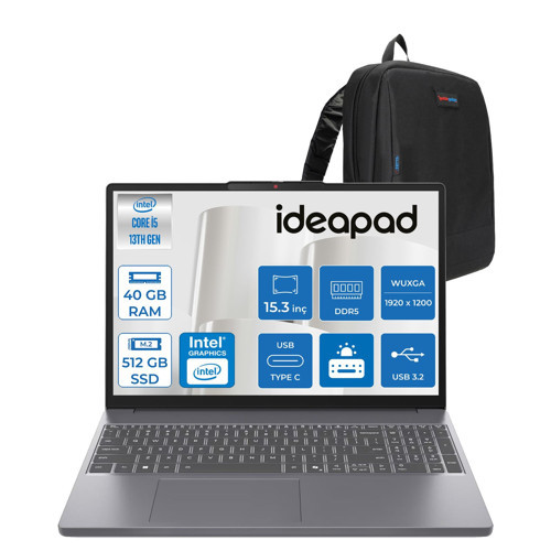Ideapad Slim 3 15IRH10 Intel Core I5 13420H 40GB 512GB SSD Freedos 15.3" Wuxga (1920X1200) IPS 300NITS Taşınabilir Bilgisayar IP83K100Q0TRF10 + Zetta Çanta