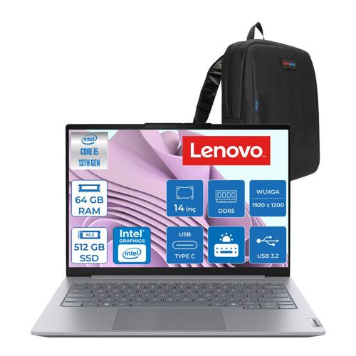 Thinkbook 14 Gen 8 Irl Intel Core I5 13420H 64GB Ddr5 512GB SSD Freedos Intel UHD Graphics 14 Inç Wuxga (1920 x 1200) IPS 300NITS Taşınabilir Bilgisayar 21SG00L8TXF37 + Zetta Çanta