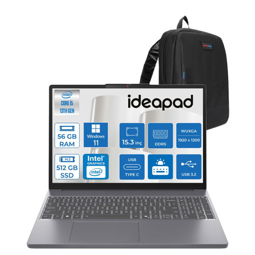 Ideapad Slim 3 15IRH10 Intel Core I5 13420H 56GB 512 GB SSD Windows 11 Home 15.3" Wuxga (1920X1200) IPS 300NITS Taşınabilir Bilgisayar IP83K100Q0TRH14 + Zetta Çanta
