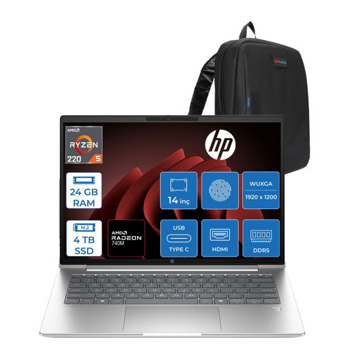 Probook 4 G1AH 14 Amd Ryzen 5 220 4.9ghz 24GB Ddr5 4tb SSD Freedos Amd Radeon 740M 14" Wuxga (1920 x 1200) IPS 300NITS Taşınabilir Bilgisayar CV0E6ATF10 + Zetta Çanta