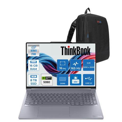 Thinkbook 16P G6 Iax Intel Core Ultra 9 275HX 16GB Ddr5 8tb SSD Freedos RTX5060 8gb 115W 16" 3.2k (3200X2000) IPS 500NITS 165Hz Taşınabilir Bilgisayar 21R0001JTXF07 + Zetta Çanta