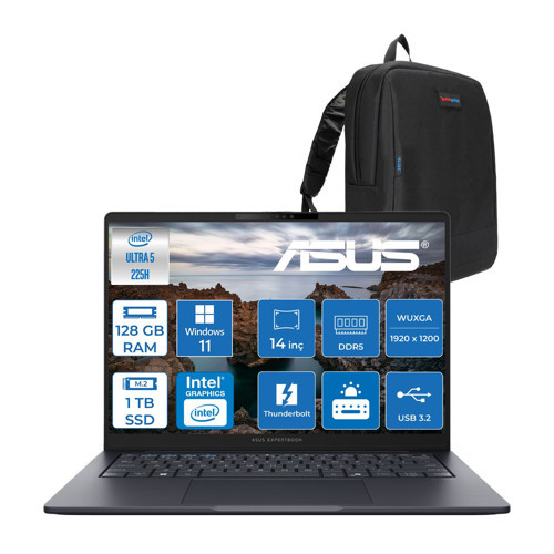 Expertbook B5 B5405CCA Intel® Core™ Ultra 5 225H 128GB Ddr5 1tb SSD 14.0-Inch, Wuxga (1920 x 1200) 300NITS WIN11PRO Taşınabilir Bilgisayar U516512B0DP38+ZETTAÇANTA
