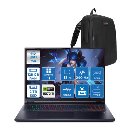 Predator Helios Neo 18 Aı Intel®core™ Ultra 9 275HX 128GB Ddr5 2tb SSD 12GB/RTX5070Tİ 140W 18" 2560 x 1600 Wqxga 240HZ WIN11PRO Gaming Bilgisayar. NHQVMEY002P34+ZETTAÇANTA