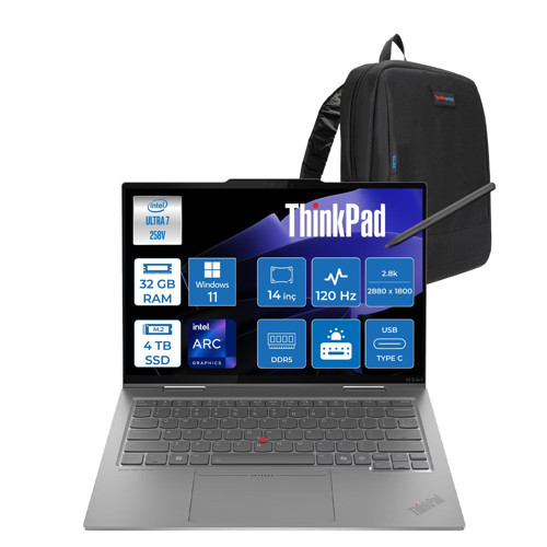 Thinkpad X1 2-In-1 GEN10 Aura Edition Intel Core Ultra 7 258V 32GB 4tb SSD Windows 11 Pro 4g(Esım) 14'' 2.8k (2880X1800) OLED 500NITS Dokunmatik X21NU0023TX05+ Yoga Kalem + Zetta Çanta