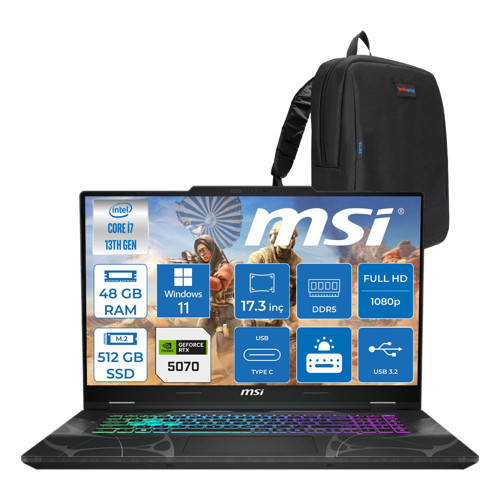 Msı Cyborg 17 Intel Core I7 13620H 48GB Ddr5 512GB SSD RTX5070 Gddr7 8gb Windows 11 Pro 17.3" Fullhd (1920X1080) 144HZ IPS Taşınabilir Bilgisayar B13WGKG251XTRP22 + Zetta Çanta