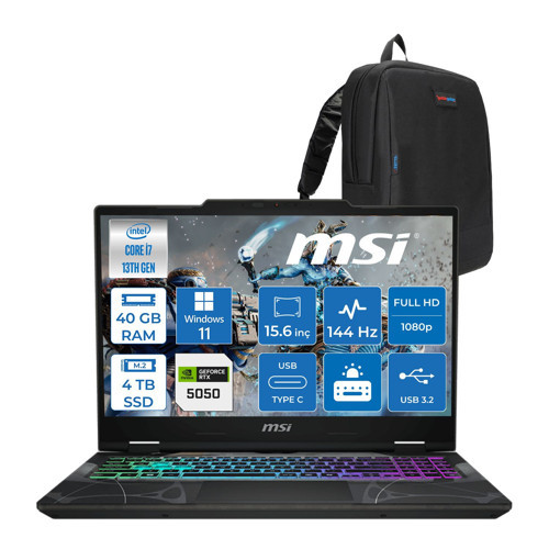 Cyborg 15 Intel Core I7 13620H 40GB Ddr5 4tb SSD RTX5050 Gddr7 8gb Windows 11 Pro 15.6" Fullhd (1920X1080) 144HZ IPS Taşınabilir Bilgisayar B13WEKG613XTRP20 + Zetta Çanta