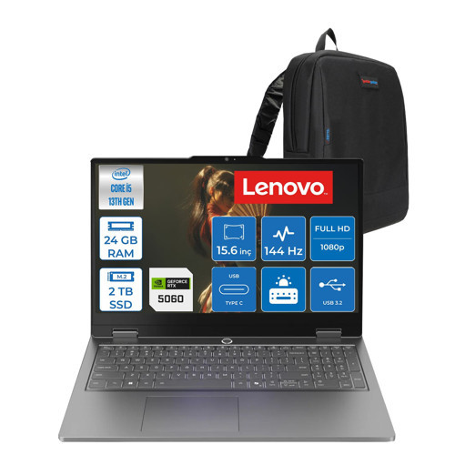 Loq Essential Intel Core 13450HX 24GB 1tb+1tb SSD 8GB/RTX5060/65W 15.6" Fhd IPS 100% Srgb 144Hz Windows 11 Home Gaming Bilgisayar 83SC000TTRH07 + Zettaçanta