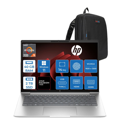 Probook 4 G1AH 14 Amd Ryzen 5 220 4.9ghz 40GB Ddr5 2tb SSD Windows 11 Pro Amd Radeon 740M 14" Wuxga (1920 x 1200) IPS 300NITS Taşınabilir Bilgisayar CV0E6ATP19 + Zetta Çanta