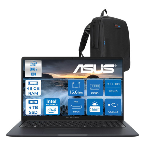 Expertbook B1 B1503CVA-C58G512B4D Intel Core 5 120U 48GB Ddr5 4tb SSD 15.6"fhd 300NITS (1920 x 1080) Freedos Taşınabilir Bilgisayar C58G512B4DF20+ZETTAÇANTA