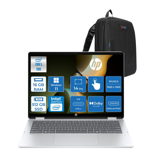 Omnibook 5 Flipp 2-In-1 Intel Core Ultra 120U 16GB 512GB SSD Intel Graphics 14" Wuxga IPS Dokunmatik Windows 11 Home Gaming Bilgisayar BT0A3EAH09 + Zettaçanta
