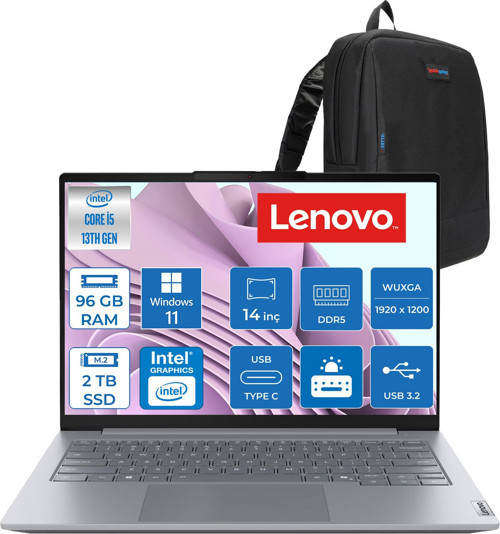 Thinkbook 14 Gen 8 Irl Intel Core I5 13420H 96GB Ddr5 2tb SSD Windows 11 Pro Intel UHD Graphics 14 Inç Wuxga (1920 x 1200) IPS 300NITS Taşınabilir Bilgisayar 21SG00L8TXP53 + Zetta Çanta