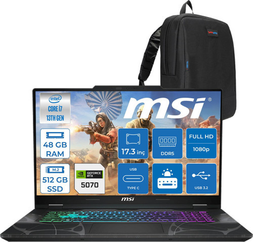 Msı Cyborg 17 Intel Core I7 13620H 48GB Ddr5 512GB SSD RTX5070 Gddr7 8gb Freedos 17.3" Fullhd (1920X1080) 144HZ IPS Taşınabilir Bilgisayar B13WGKG251XTRF22 + Zetta Çanta