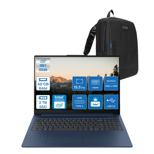 Ideapad Slim 3 15IRH10 Intel Core I7 13620H 40GB 1tb SSD + 1tb SSD Freedos 15.3" Wuxga (1920X1200) IPS 300NITS Taşınabilir Bilgisayar 83K10061TRF12 + Zetta Çanta