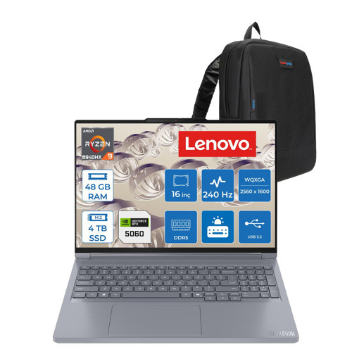 Thinkbook 16P Gen6 Adr Amd Ryzen™ 9 8940HX Aı 48GB Ddr5 4tb SSD RTX5060/8GB 115W 16" Wqxga (2560X1600) IPS 500NITS 240Hz Hdr™ 400 Freedos Gaming Bilgisayar 21U00014TXF20+ZETTAÇANTA