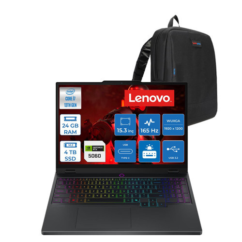 Legion 5 Intel Core I7 13650HX 24GB 4tb SSD 8GB/RTX5060/115W 15.3" Wuxga IPS 100% Srgb 165Hz Windows 11 Home Gaming Bilgisayar 83LY00B7TRH08 + Zettaçanta