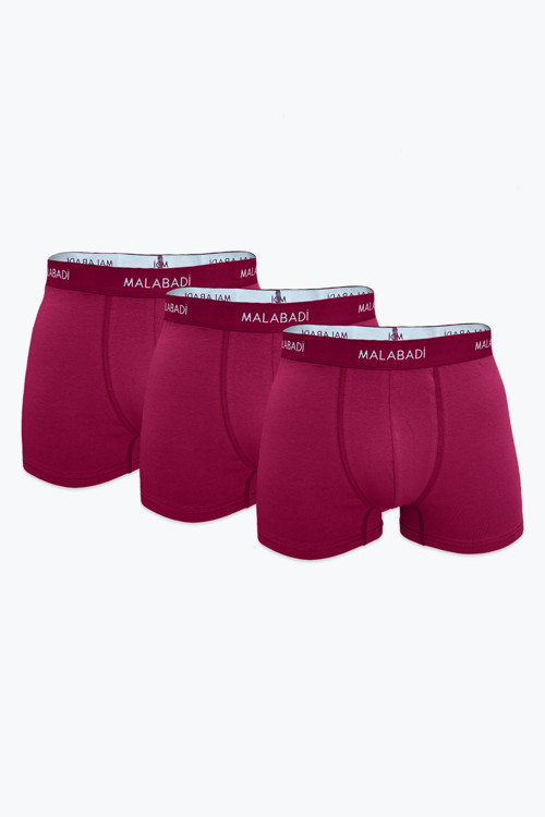 Erkek Bordo 3 Lü Pamuk Elastan Boxer 3M075