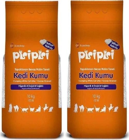 Pisi Pisi Sabunlu Topaklanan Bentonit Kalın Taneli Kedi Kumu 10 Kg 2 Adet