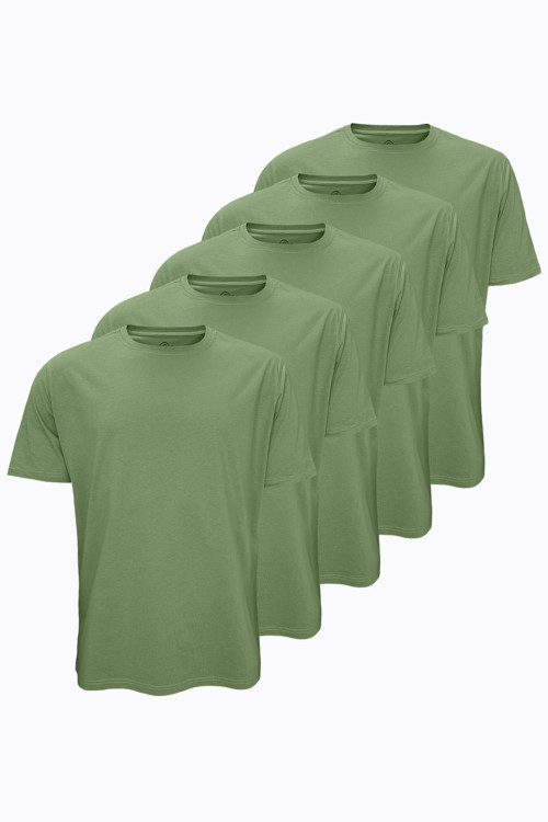5 Li Paket Haki Erkek Büyük Beden Tişört Loose Fit / %100 Pamuk Bol Rahat Kesim 5M6041