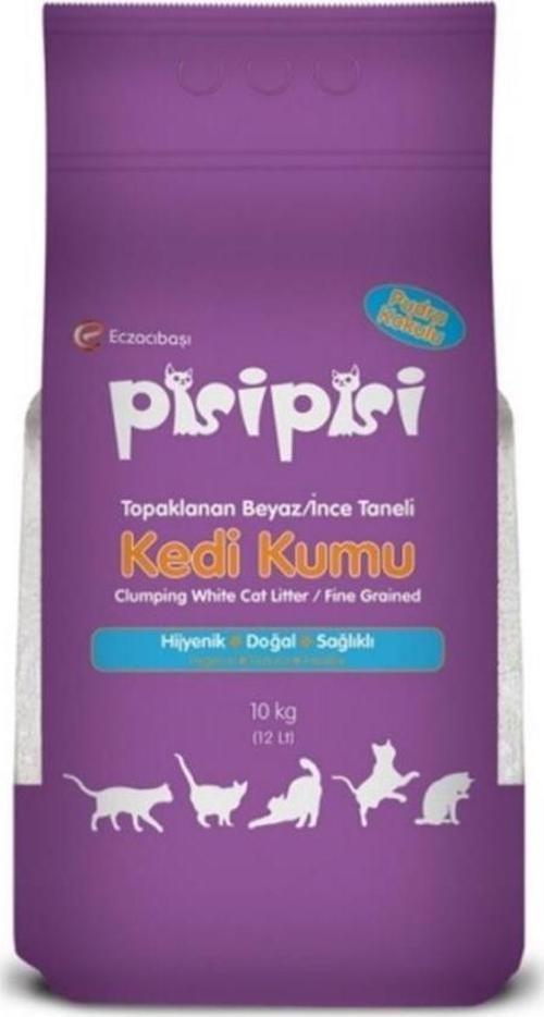 Pisi Pisi İnce Taneli Pudra Kokulu Topaklaşan Kedi Kumu 10 Kg