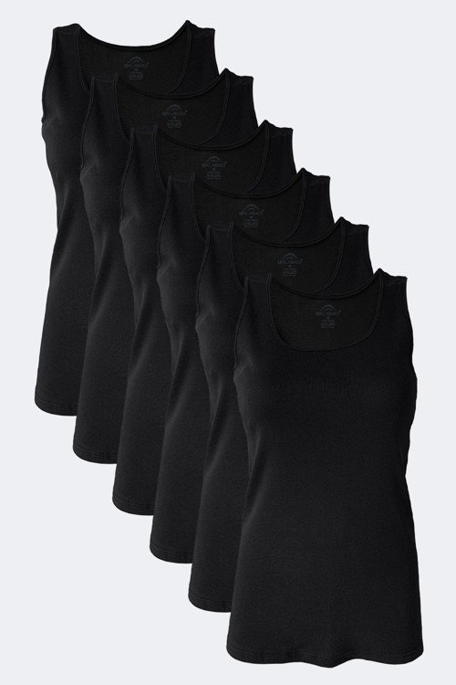 Kadın Siyah 6 Lı Paket %100 Pamuk Ribana Kalın Askılı Atlet 106-E