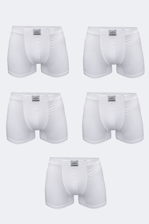 Erkek Beyaz 5 Li Pamuk Elastan Boxer 5M074