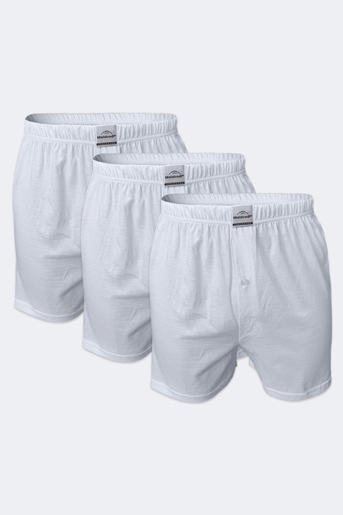 Erkek Beyaz 3 Lü Paket Geniş Kalıp Büyük Beden Boxer %100 Pamuk Battal Boy 3M024
