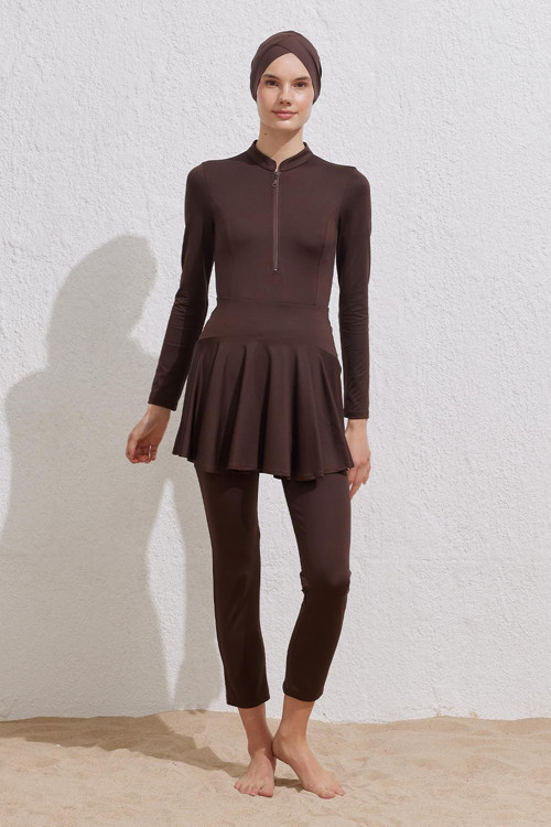 Tesettür Mayo Boru Paça Pantolon Kahve