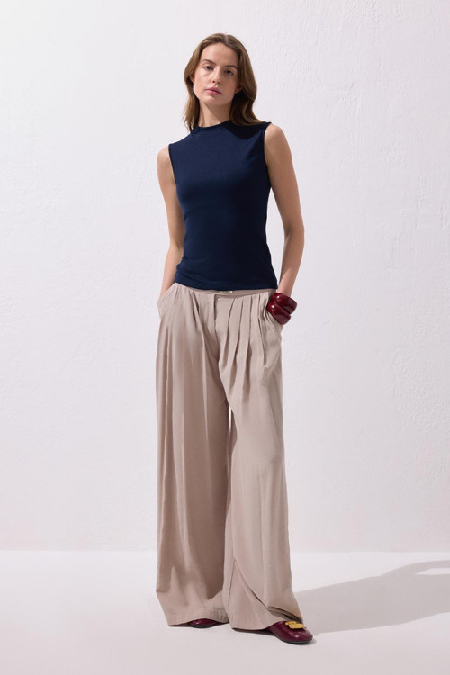 Modal Ekstra Bol Paça Pantolon Taş