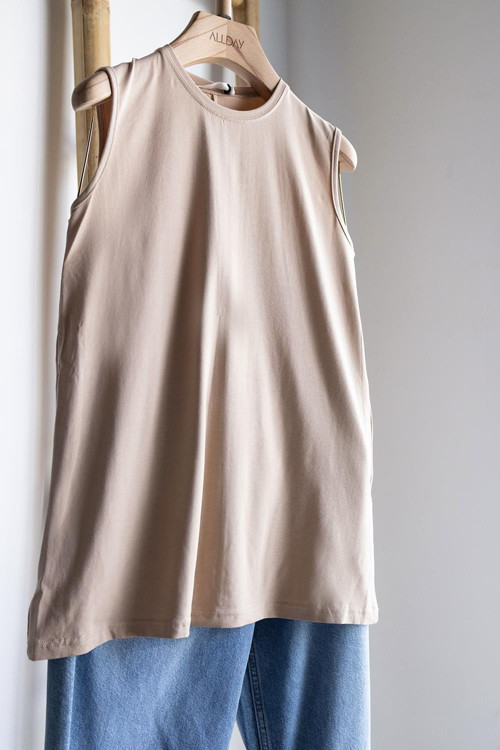 Ten-Bisiklet Yaka Kolsuz Pamuklu T-Shirt