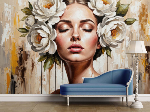 Beyaz Şakayık Taçlı Zarif Kadın Portresi Duvar Kağıdı