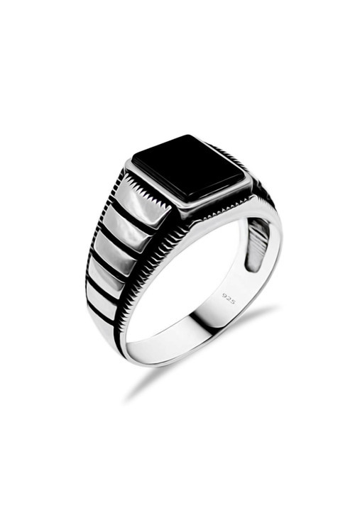 Gümüş Erkek Yüzük Oniks Taşlı Erkek Yüzük 925 Ayar EYZ-43