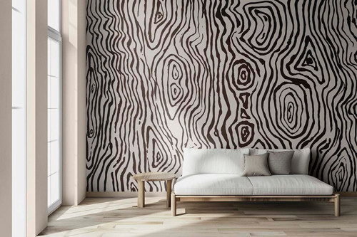 Siyah Beyaz Zebra Desenli Dalgalı Soyut Duvar Kağıdı