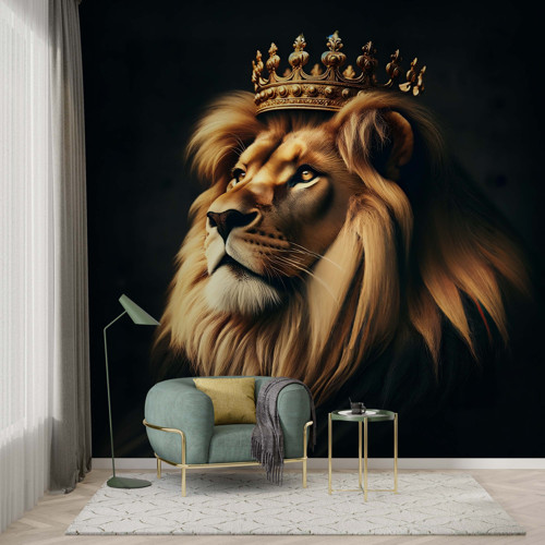Altın Taçlı Gerçekçi Aslan Portresi Duvar Kağıdı
