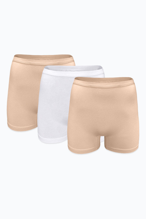 Kadın 3 Lü Beyaz Ten Rengi İz Yapmayan Modal Yüksek Bel Boxer 3M108