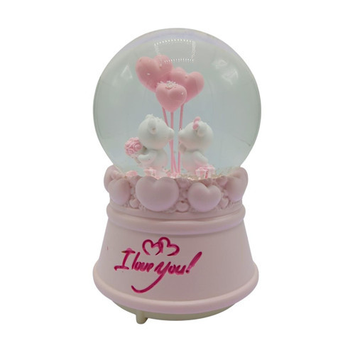 Romantik Love Bear Kar Küresi Müzikli ve Işıklı 13cm