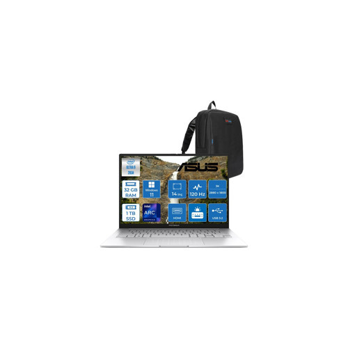 Zenbook 14 Intel Core Ultra 9 285H 32GB LPDDR5X 1tb 14" 3k OLED 120Hz 600NIT Intel Arc Graphics Windows 11 Home Taşınabi