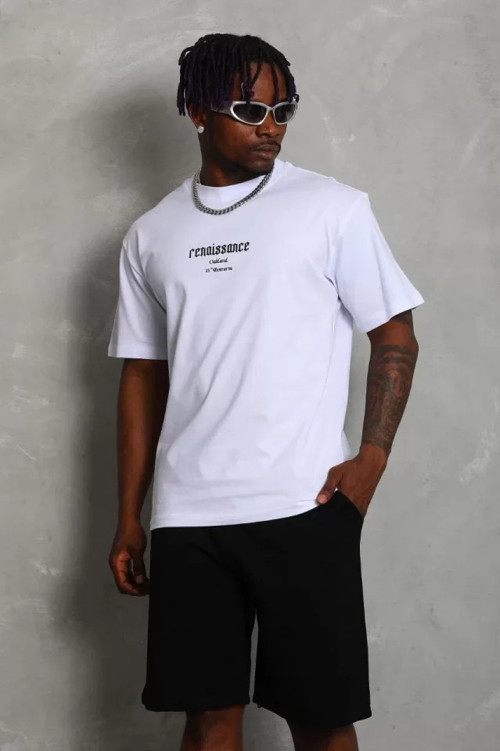 Unisex Oversize Baskılı Bisiklet Yaka TShirt