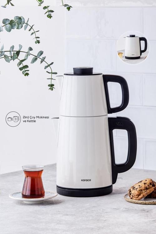 Tea Break 2 in 1 Çelik Su Isıtıcı Çay Makinesi Krem Inox