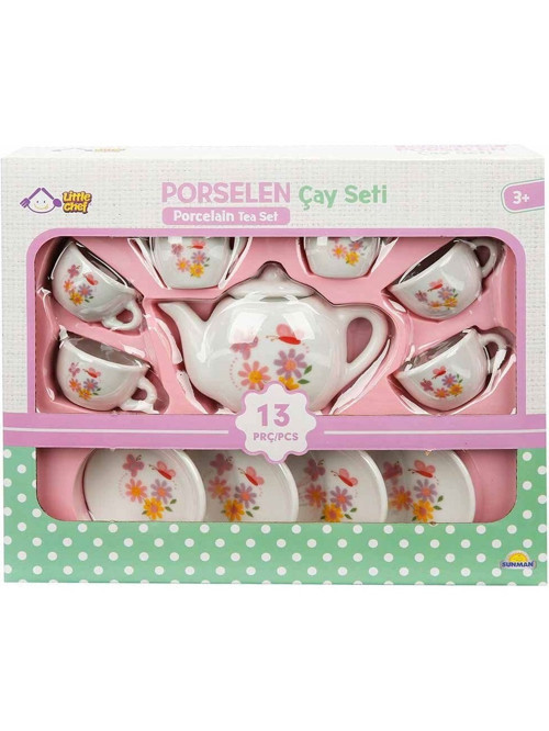 Oyuncak Porselen Çay Seti 13 Parça - Çıçek Desenli S00CH1501