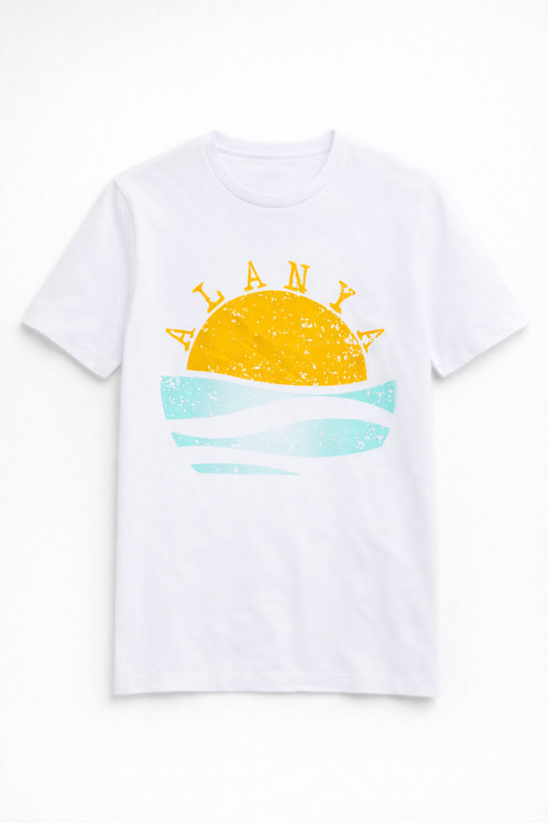 Kadın Bisiklet Yaka %100 Pamuk Alanya Baskılı T-Shirt