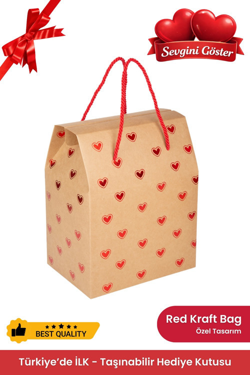 Sevgililer Günü İçin Hediye Kutusu Çanta Kalpli Kraft Karton Sevgiliye Hediye Paketi Hediyelik Kutu