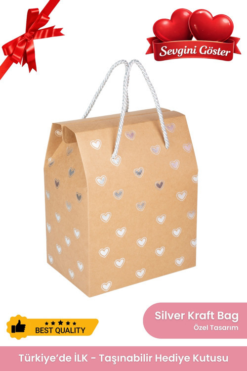 Sevgililer Günü İçin Hediye Kutusu Çanta Kalpli Kraft Karton Sevgiliye Hediye Paketi Hediyelik Kutu