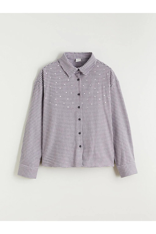 Ekose Taşlı Kız Çocuk Gömlek