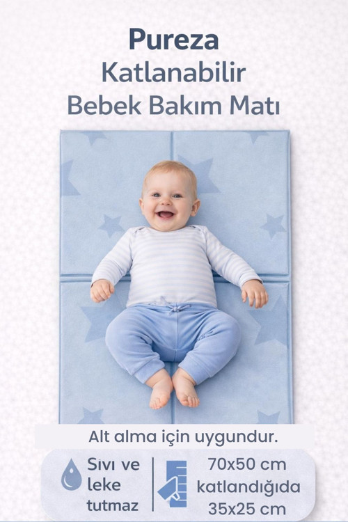 Katlanabilir Alt Değiştirme ve Bebek Bakım Matı 70×50 cm | Taşınabilir, Su Geçirmez, Hijyenik, Silinebilir (Yerli Üretim)