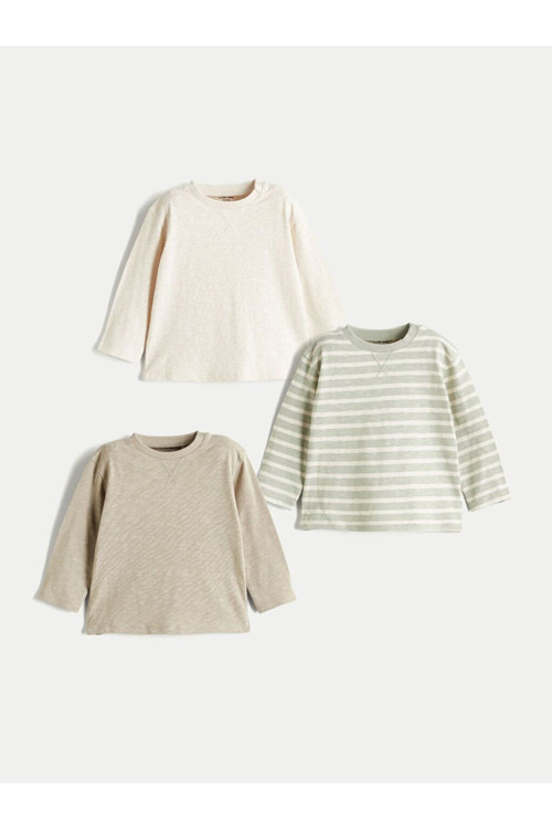 Bisiklet Yaka Erkek Bebek Sweatshirt 3'Lü