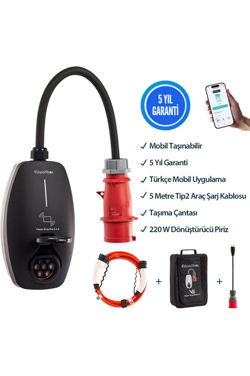 22Kw V3 Türkçe Mobil Uygulama 5 Yıl Garanti, (5 Metre Tip2 Araç Şarj Kablosu,Çanta Ve 220V Adaptör