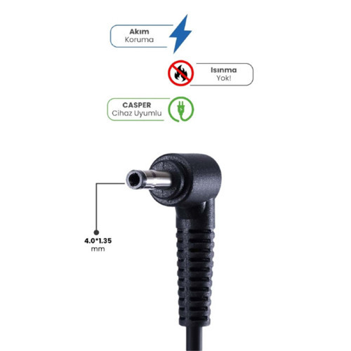 Büro Ev Ofis Casper Notebook Bilgisayarı için 19V 3.42A 4.0 * 1.35mm 65W Uyumlu Adaptör