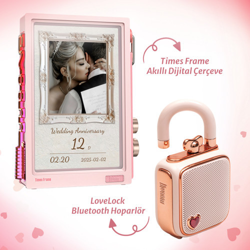 LoveLock Ses Kayıt Özellikli Bluetooth Hoparlör ve Times Frame Akıllı Dijital Çerçeve Hediye